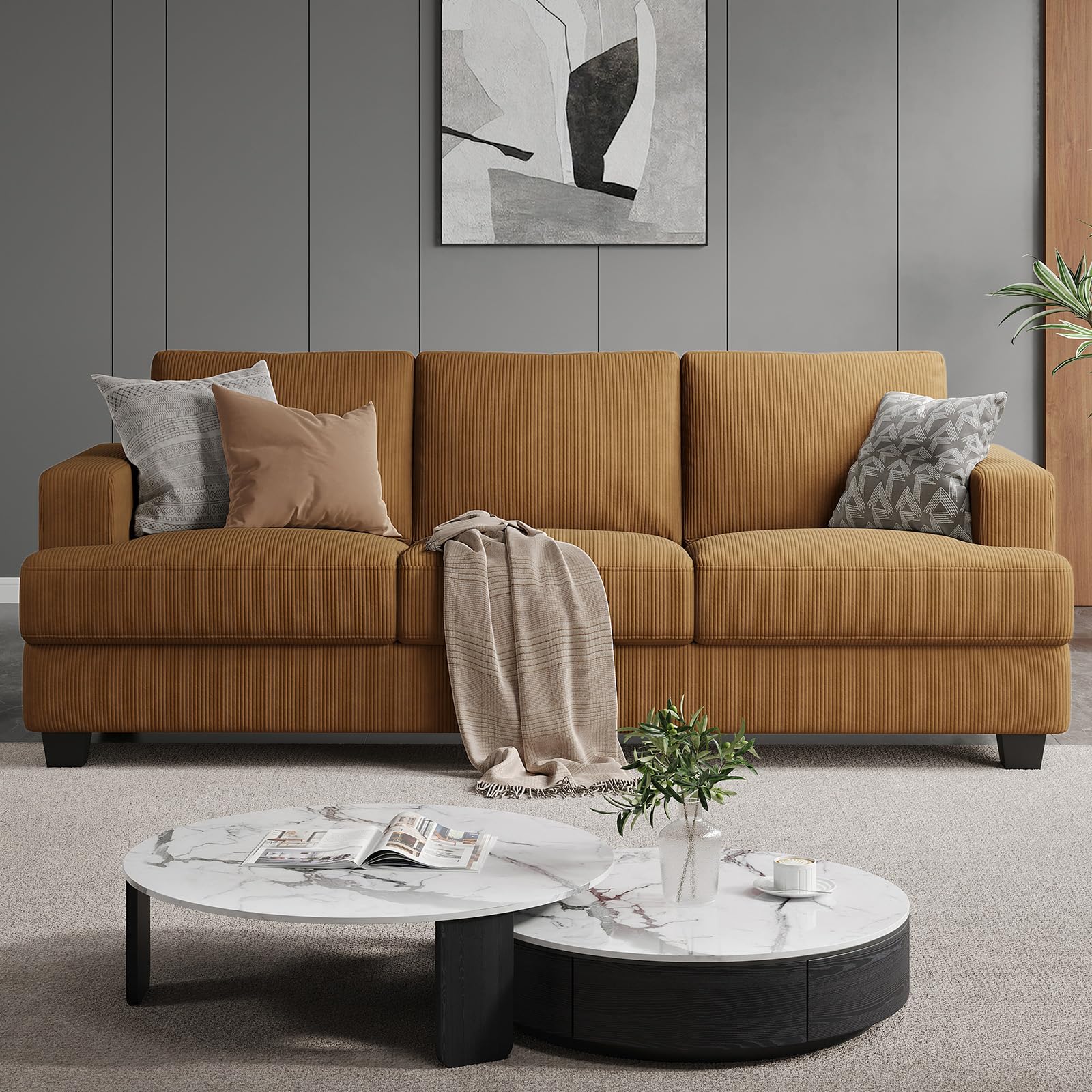 COPIAE 89 Inch Sofa with Extra Deep Seats Oversize, Corduroy Fabric 3 Seater Sofa for Living Room, Modern Couch and Sofa, Comfy 
