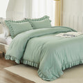 Andency Sage Green California King Comforter Set, 3 Pieces Farmhouse Shabby Chic Cal King Size Ruffle Bed Set, Oversized Soft Lightweight Microfiber Bedding Set