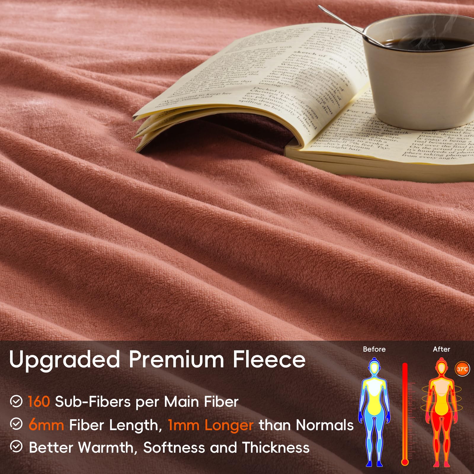 Phf Ultra Soft Fleece Blanket King Size, No Shed No Pilling Luxury Plush Cozy 300Gsm Lightweight Blanket For Bed, Couch, Chair, Sofa Suitable For All Season, 108' X 90', Brick Red