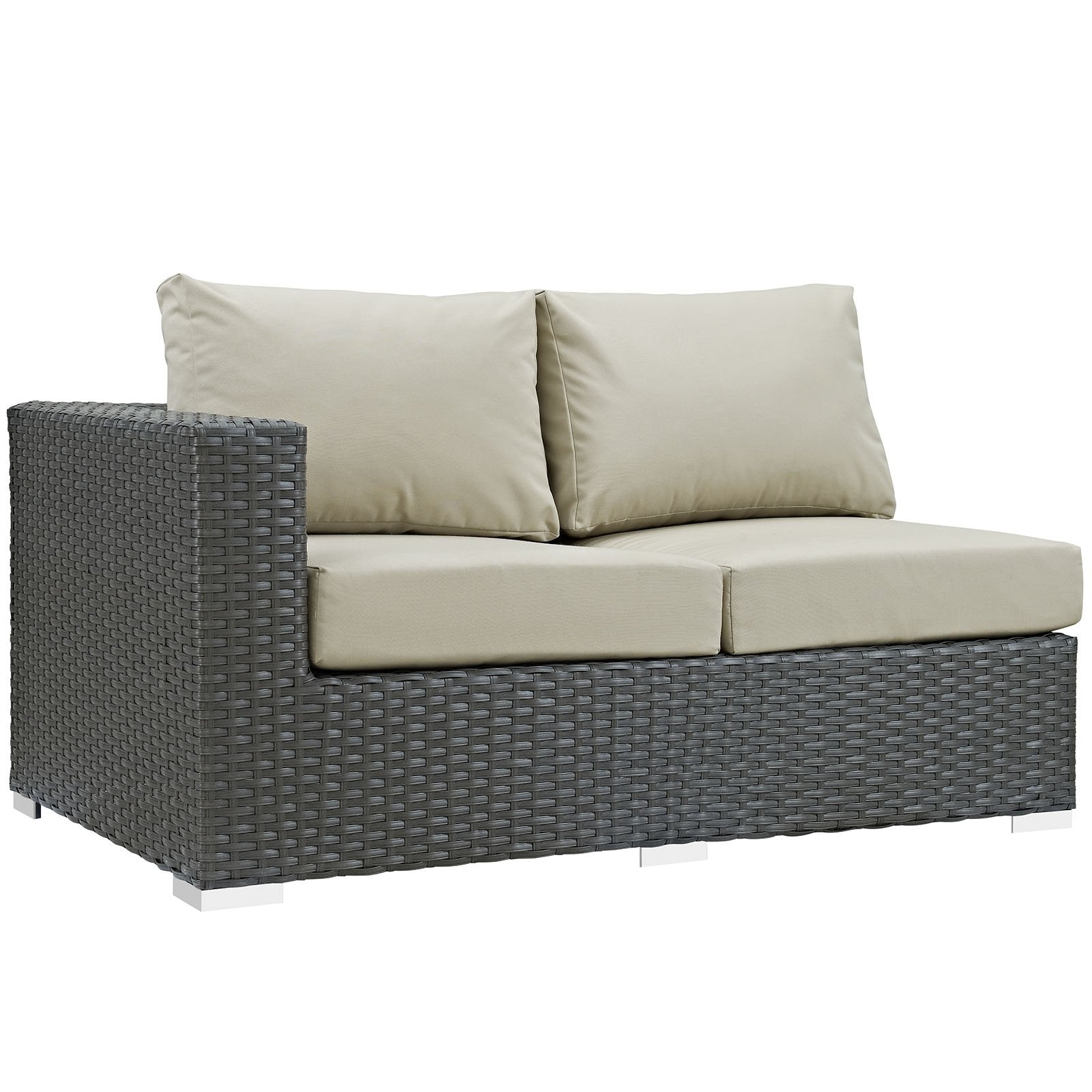 Modway EEI-1858-CHC-BEI Sojourn Wicker Rattan Outdoor Patio Sunbrella Fabric Left-Arm Loveseat in Canvas Antique Beige