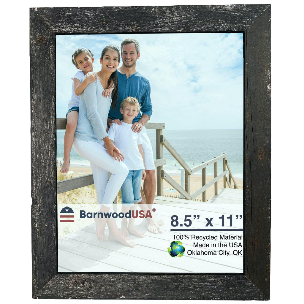 BARNWOODUSA | Farmhouse 8.5x11 Picture Frame | 1 1/2 inch Molding | 100% Reclaimed Wood | Rustic | Smokey Black