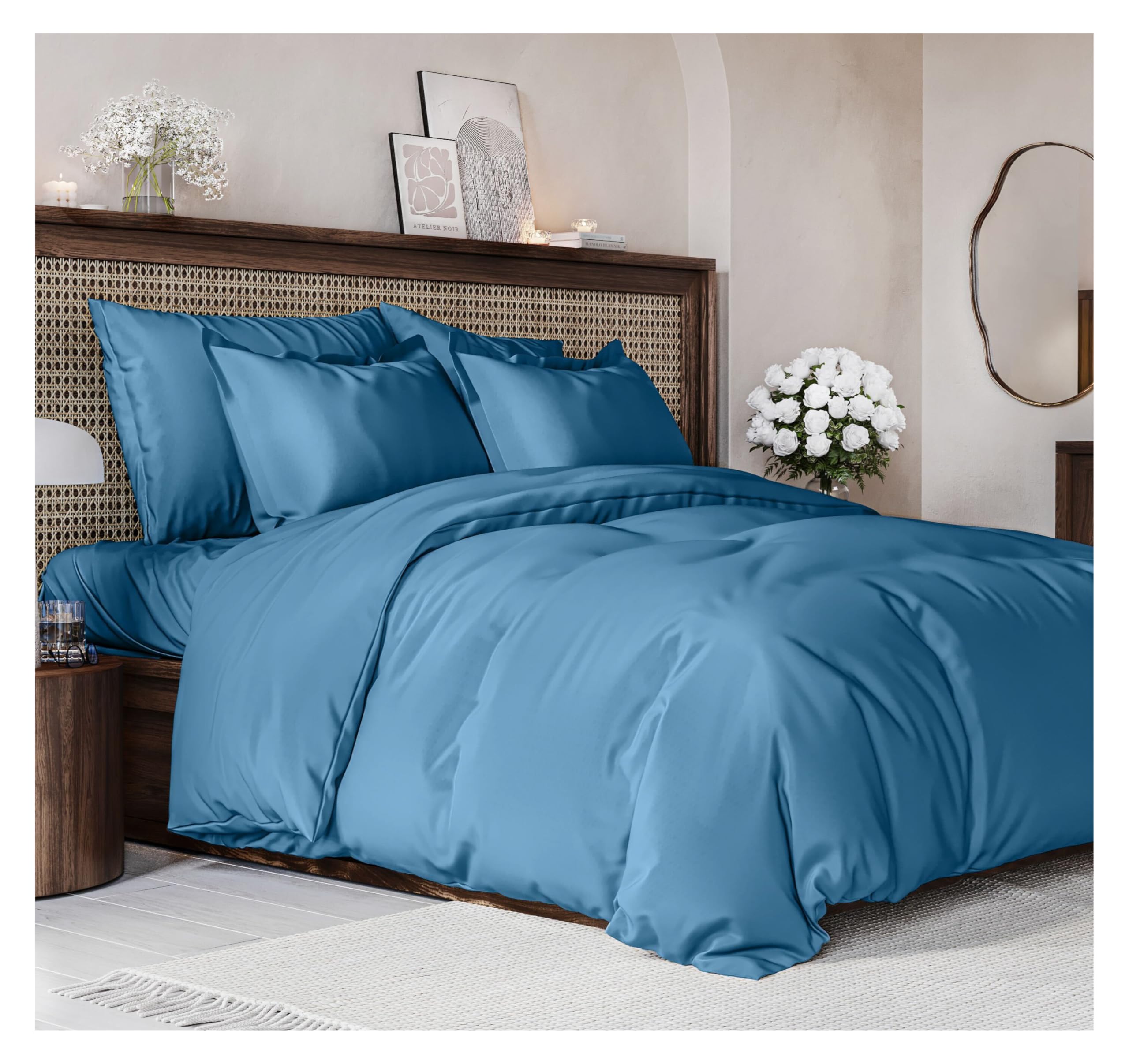 Duvet Cover Queen Size Set - Extra Soft Queen Size Duvet Cover - 90' X 90' Queen Duvet Cover W/ 2 Pillow Shams - Easy Care & Fade Free - Hotel Luxury Duvet Cover W/ Zipper Closures & Ties (Denim Blue)