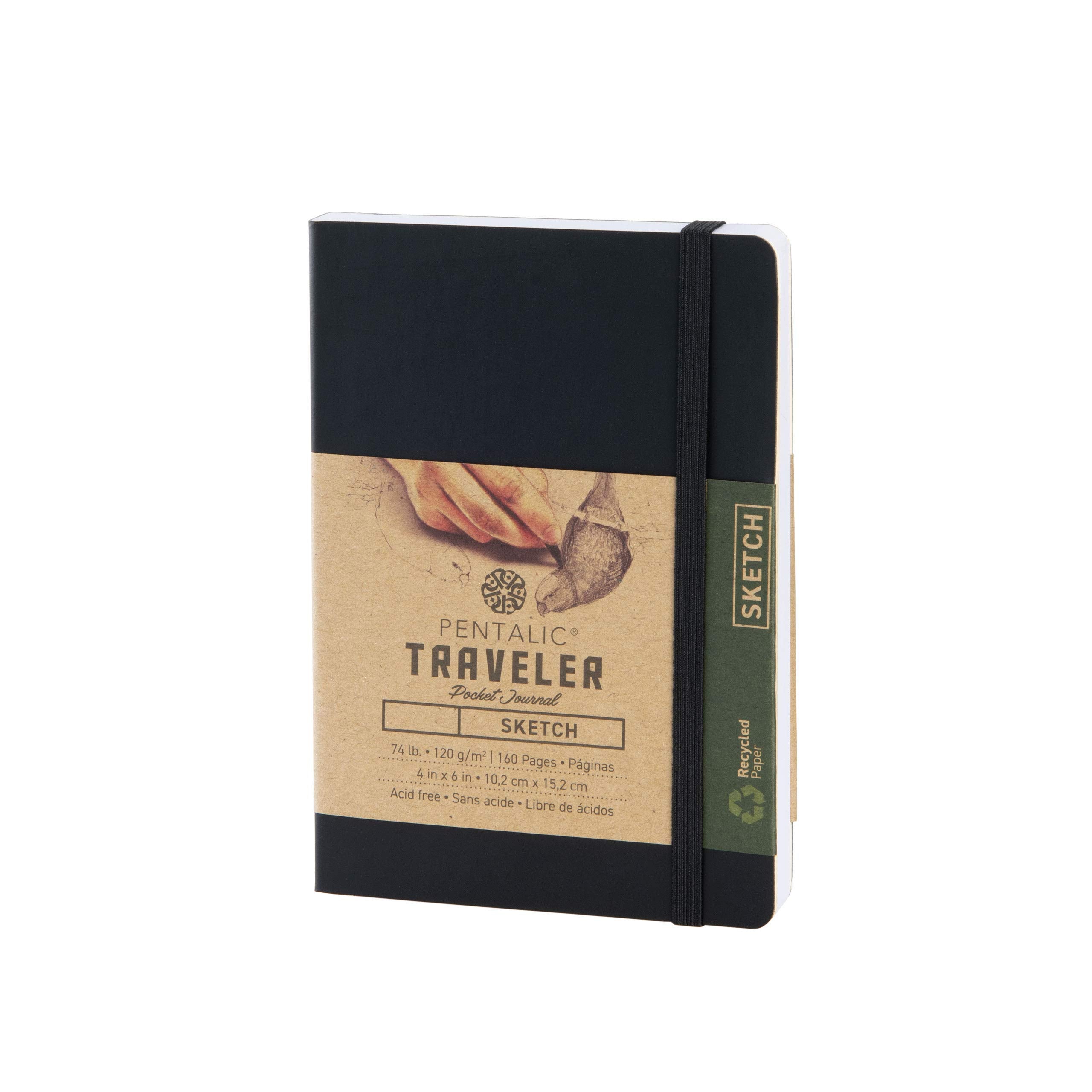 Pentalic 4' X 6' Pocket Sketchbook Traveler Journal, 160 Pages, Black