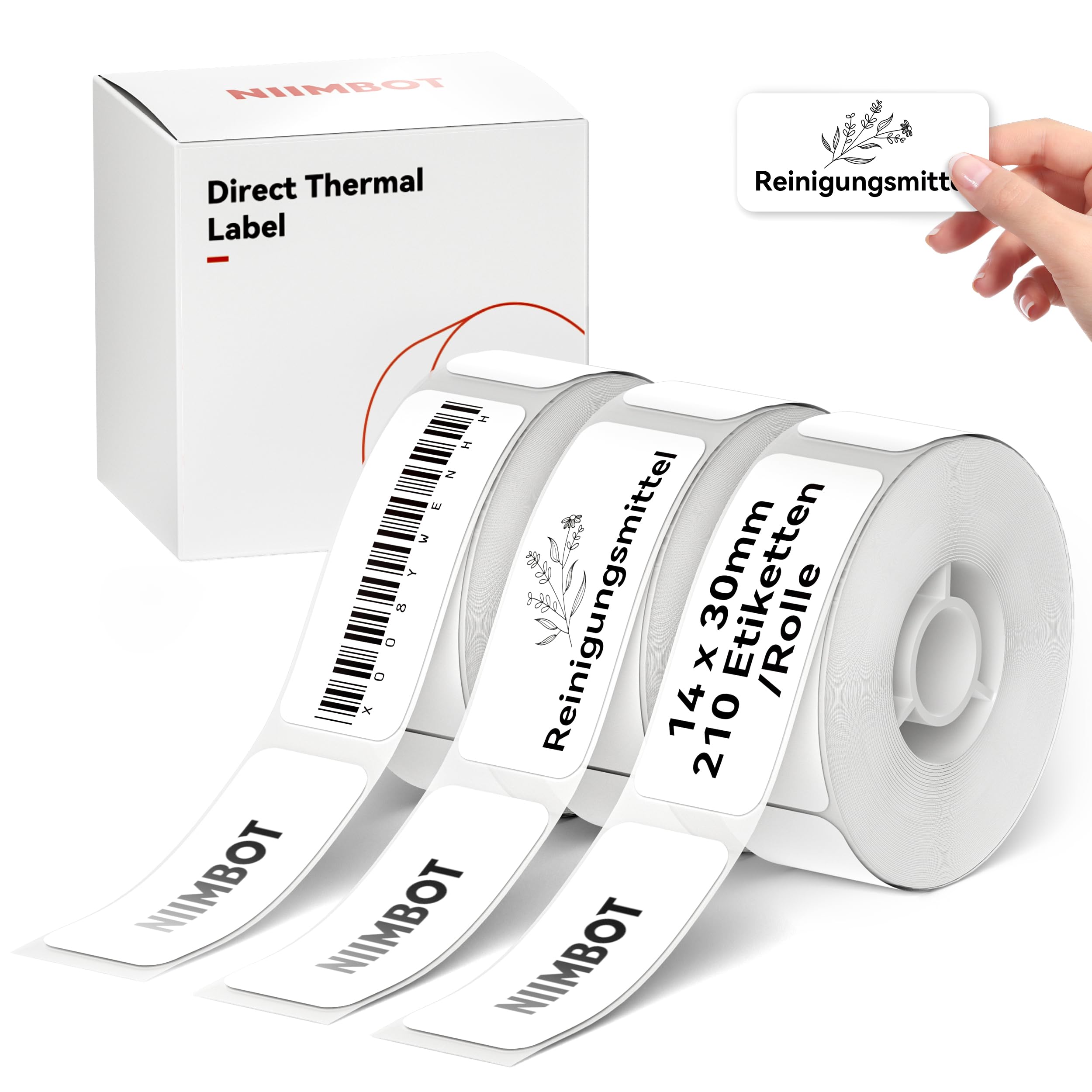 Niimbot D11 Label Maker Tape D110 Labels 3Rolls, Self-Adhesive Labeling Tape Replacement 0.55 ' X 1.18 ' (14 X 30Mm) Thermal L