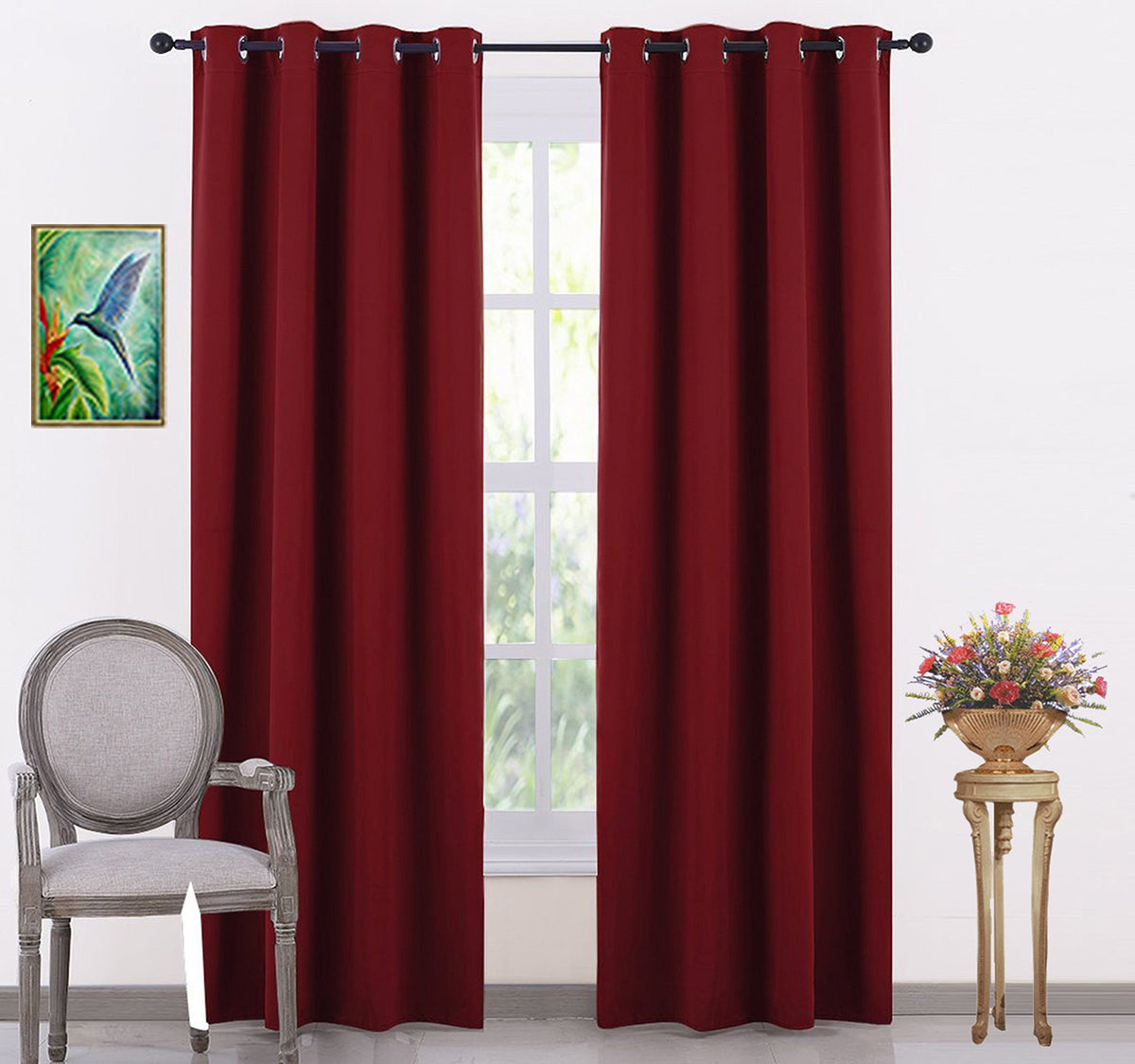 LE HAVRE Polyester Solid Room Darkening Blackout Curtain (Maroon, Width  45inch X 72inch Length)