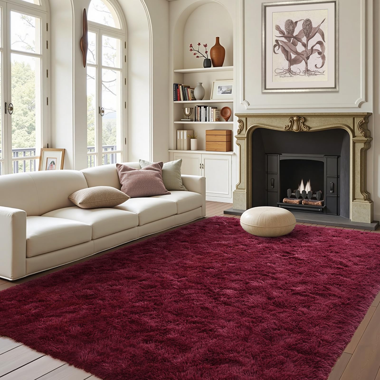 FinRec Soft Red Rugs for Bedroom Living Room, 4x6 Feet Modern Indoor Fuzzy Shaggy Area Rug, Non-Slip Fluffy Furry Rug for Nurse