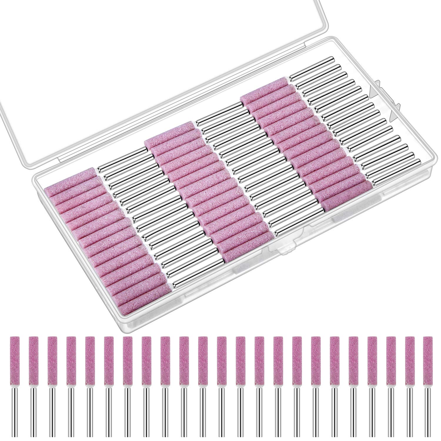 Weewooday 50 Pieces Burr Grinding Stone File With Plastic Storage Box, Polishing Grinding Tool Grinding Bits For Chainsaw Sharpe