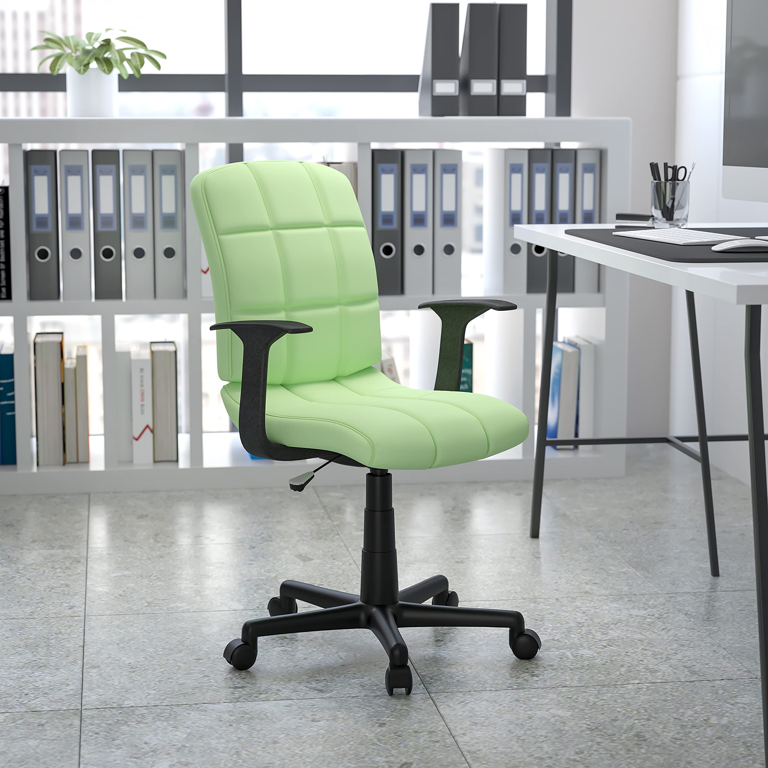Flash Furniture Clayton Mid-Back Green Quilted Vinyl Swivel Task Office Chair with Arms