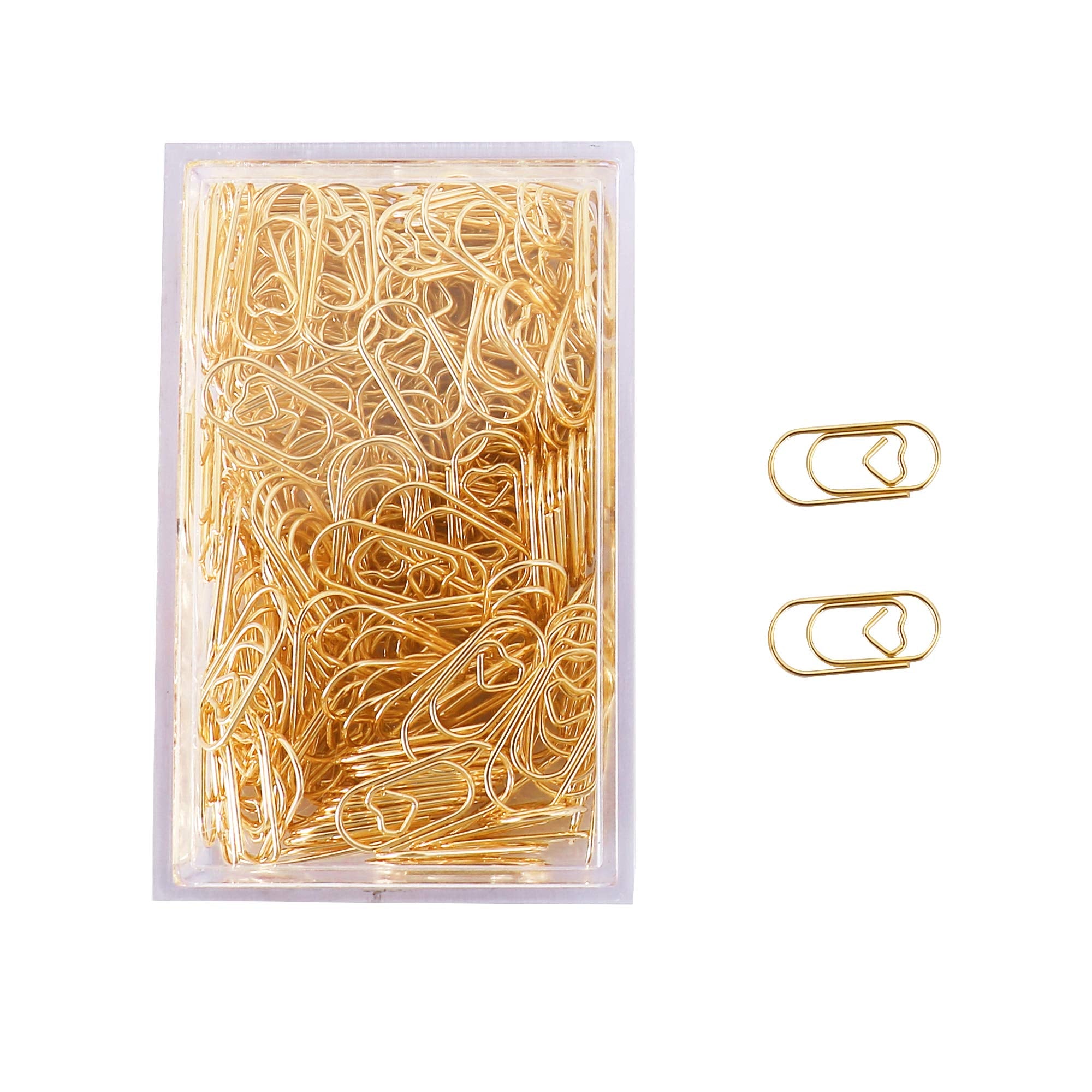 200 Pcs Small Gold Paper Clips Love Heart Shaped Paperclips Stainless Steel In Tinplate Paper Clips Holder For Office School Hom