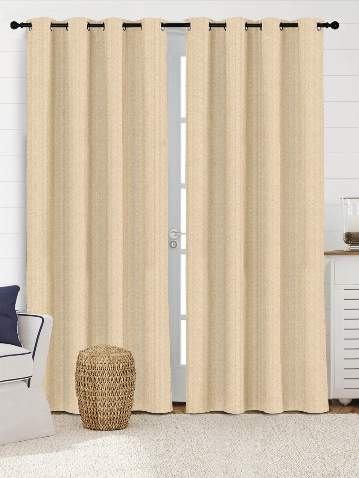 Saral Home Chawla Cotton 100% Blackout Door Curtain 2pc, Beige. 4x7 Feet