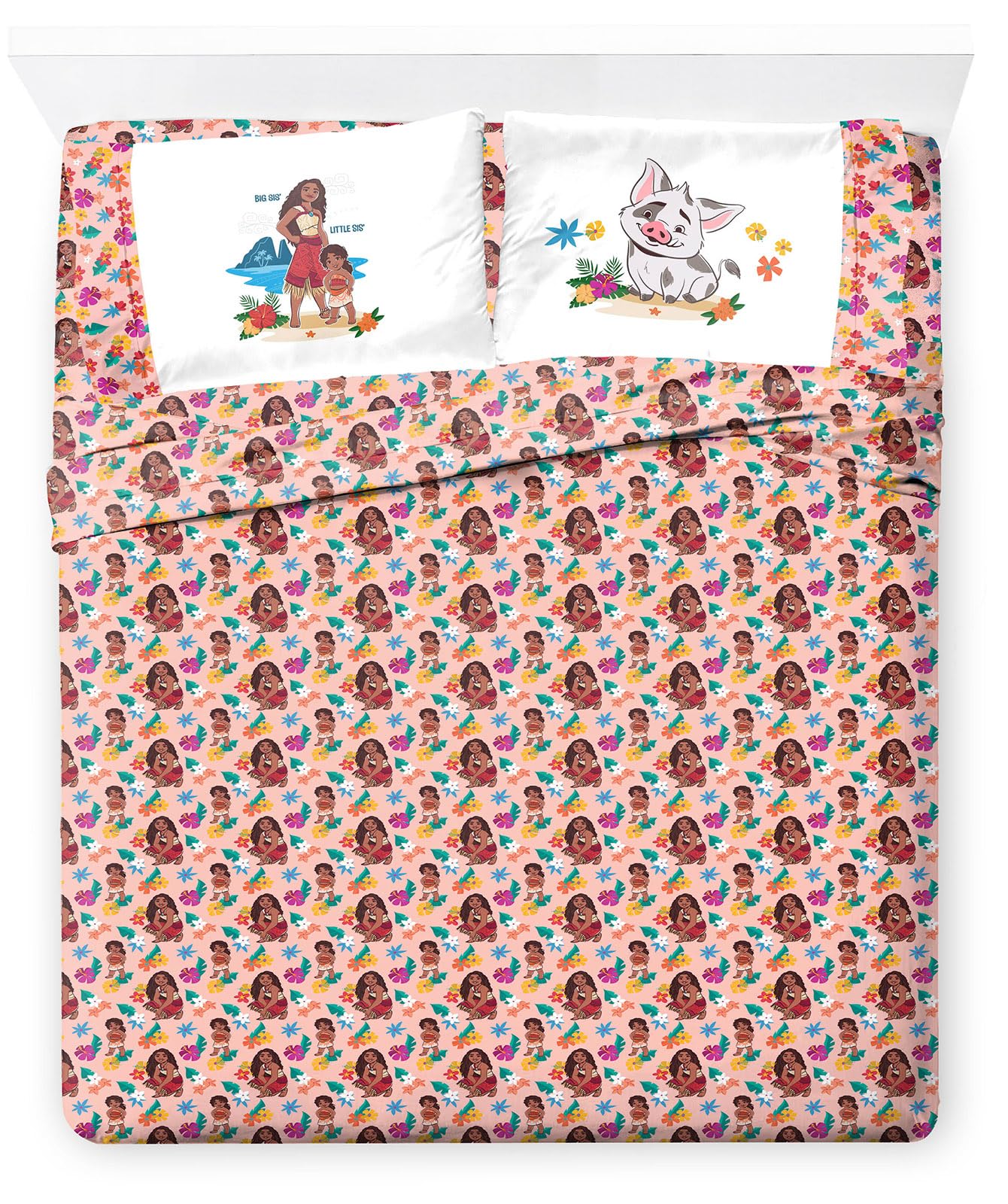 Jay Franco Disney Moana Full Size Sheet Set - Super Soft 4 Piece Bedding Set With Pua And Simea - Tropical Floral Microfiber She