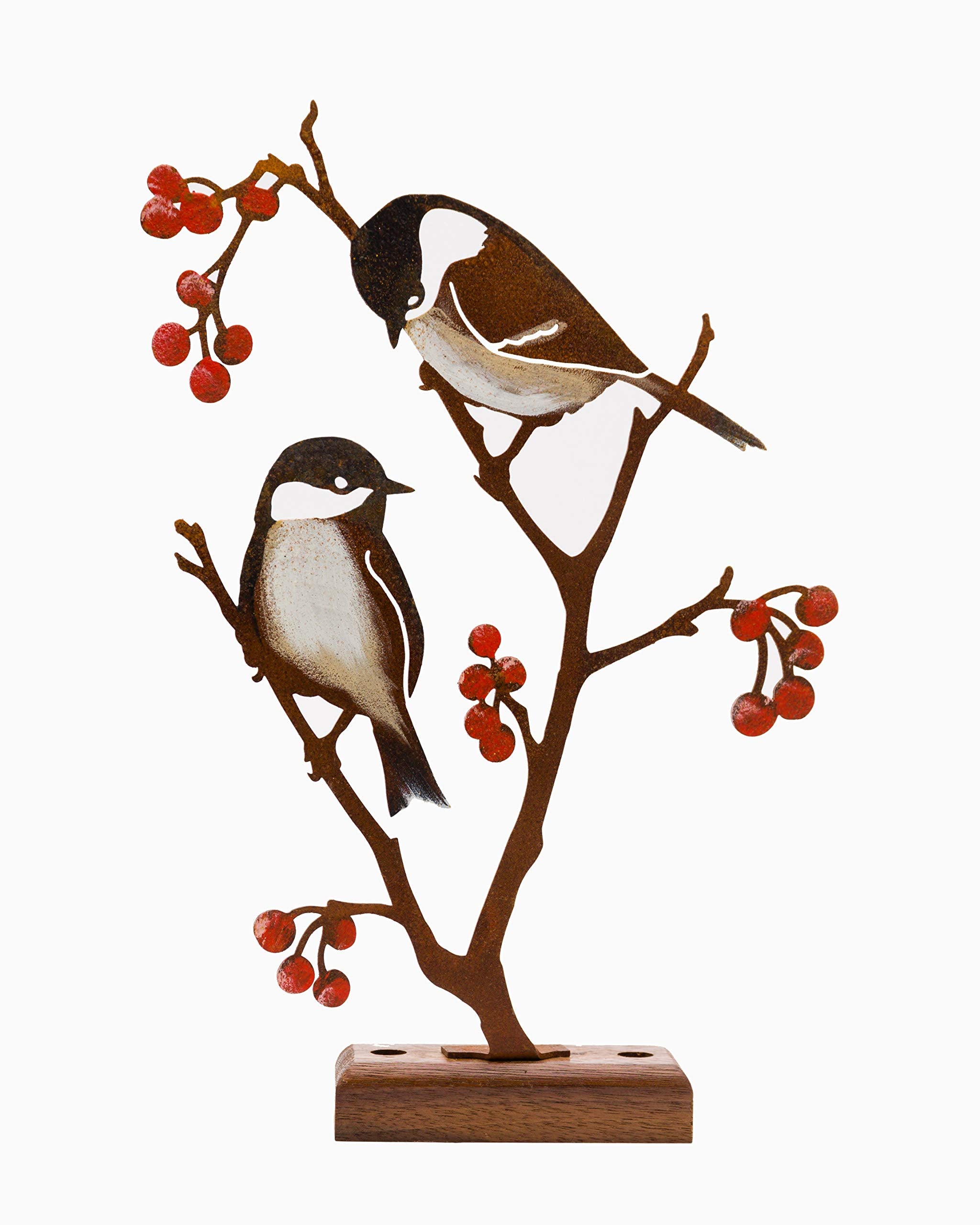 Elegant Garden Design Hand-Painted Chickadees & Berries - Inspired By Nature - Rustic Metal Yard Art - Nature Gift, Garden Art,