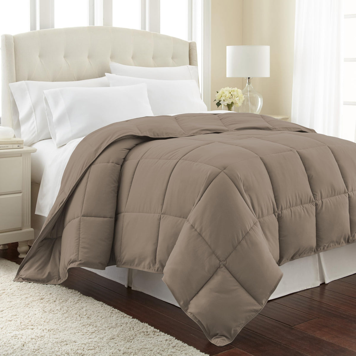 Southshore Fine Living, Inc. Vilano Springs Premium Quality Over-Sized All-Season Down-Alternative Comforter, Dark Taupe, Full/Q