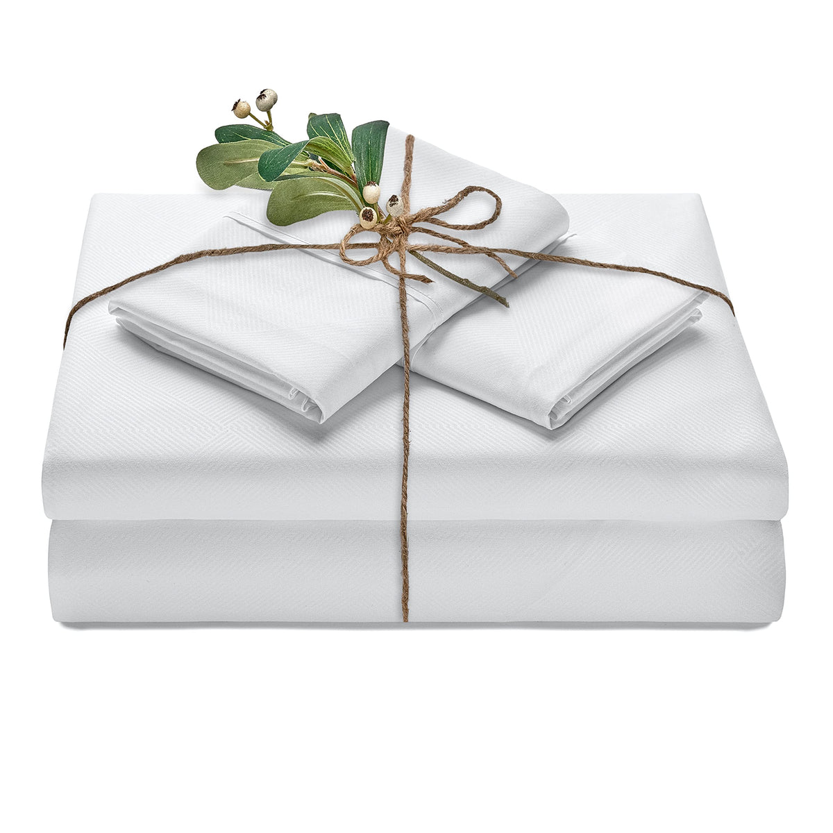 Chanasya Premium Embossed White Twin Size Bed Sheets Set 3-Piece - Soft Stripe Diamond Pattern 1 Flat Sheet 1 Fitted Sheet 1 Pil