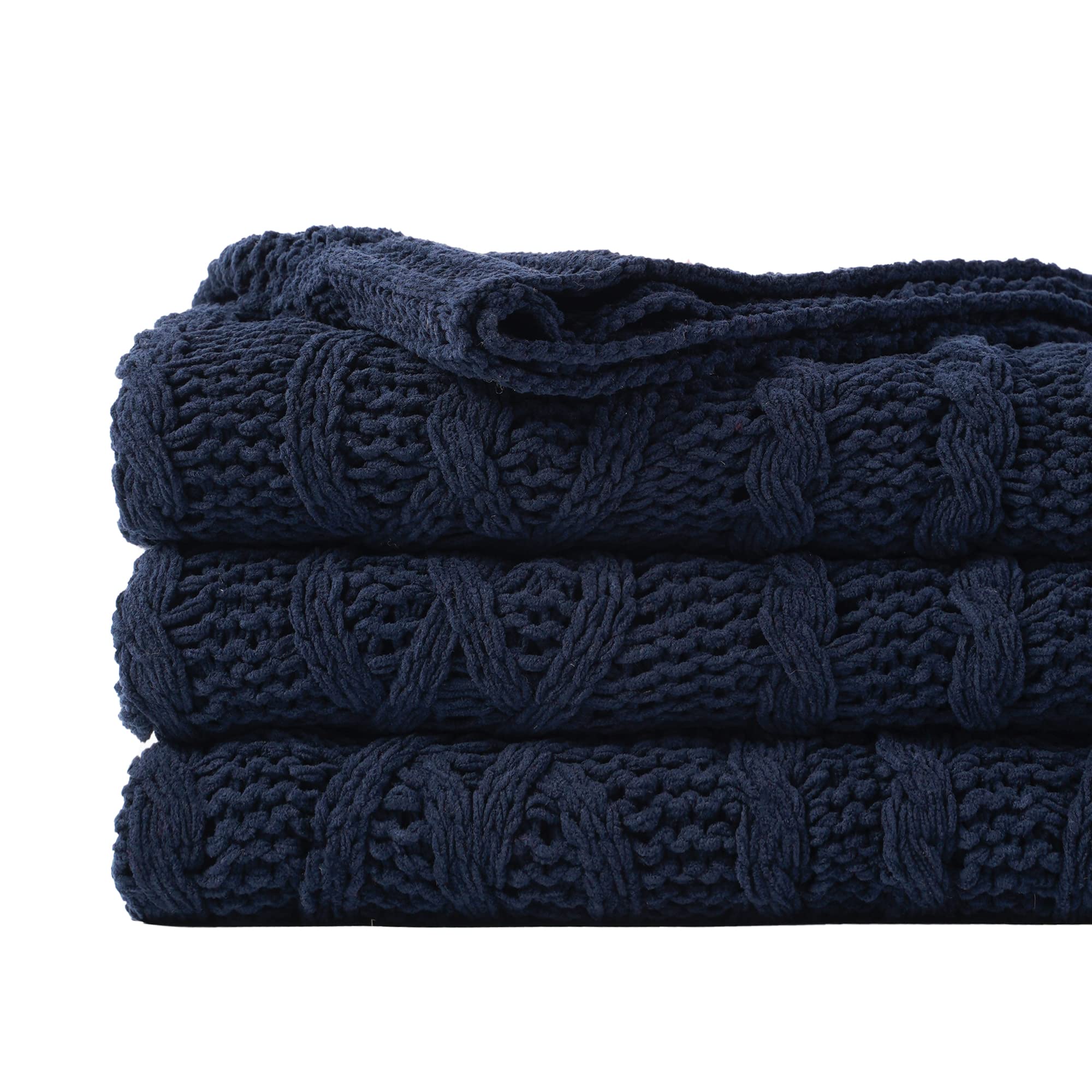 Battilo Navy Blue Throw Blanket For Couch, Bed, 51'X67', Cable Knit Throw Blanket, Woven Chenille Throw Blankets, Cozy, Super