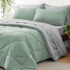 Bedelite California King Size Comforter Set 7 Pieces Bed In A Bag - Soft Microfiber Reversible Cal King Sage Green Bed Set With