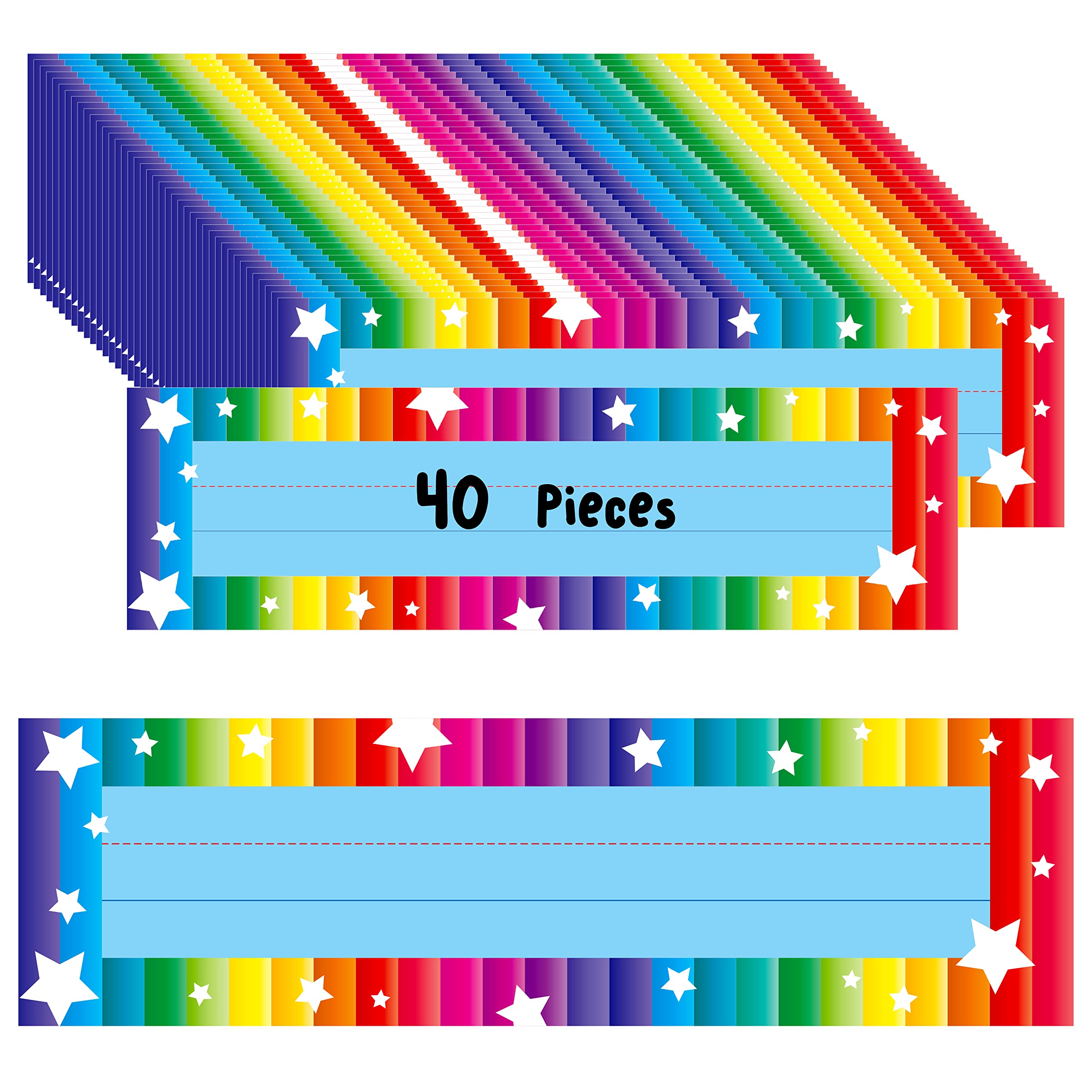 40Pcs Desk Nameplates, Desk Name Tags With Double Sided Pet Film Colorful Student Name Labels Erasable & Reusable Traditional Ma