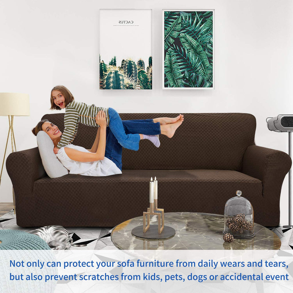Znsayotx 1 Piece Jacquard Couch Covers For 3 Cushion Couch High Stretch Sofa Cover For Pets Dogs Anti Slip Extra Large Sofa Slipcovers Furniture Protector (Xl Sofa, Dark Coffee)