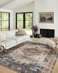 Vivorug Machine Washable Tribal Area Rug, 6x9, Distressed Medallion, Brick Red/Navy