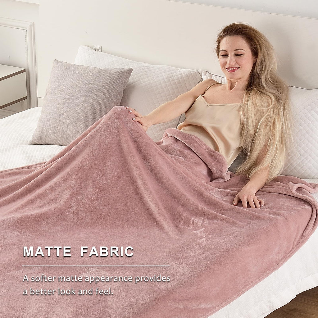 Sochow Flannel Fleece Throw Blanket, 340 Gsm All Season Super Soft Cozy Blanket For Bed, Sofa Or Couch, Dusty Pink, 50X70 Inches