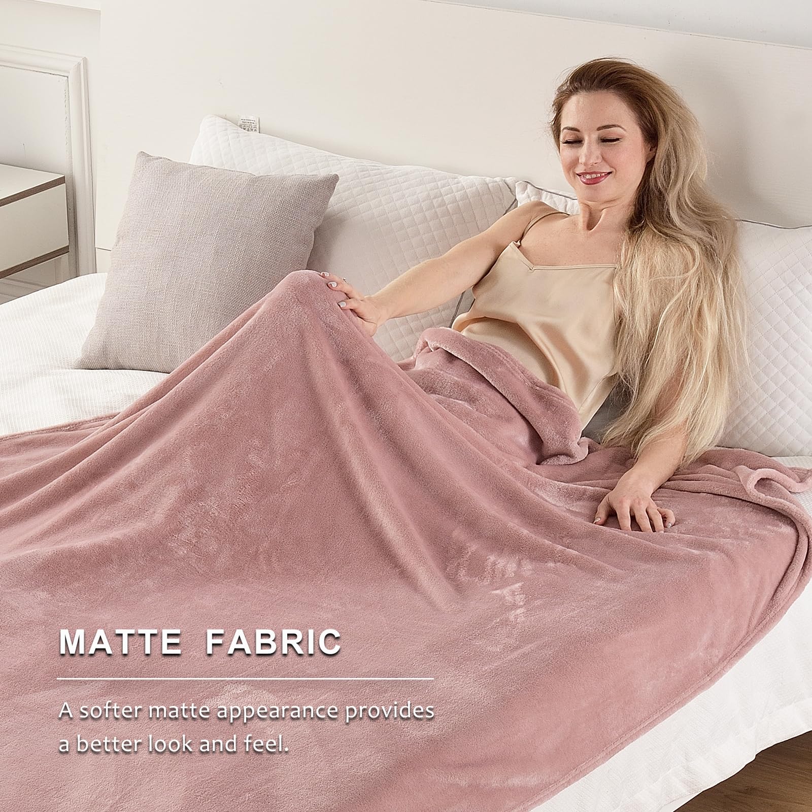 Sochow Flannel Fleece Throw Blanket, 340 Gsm All Season Super Soft Cozy Blanket For Bed, Sofa Or Couch, Dusty Pink, 50X70 Inches