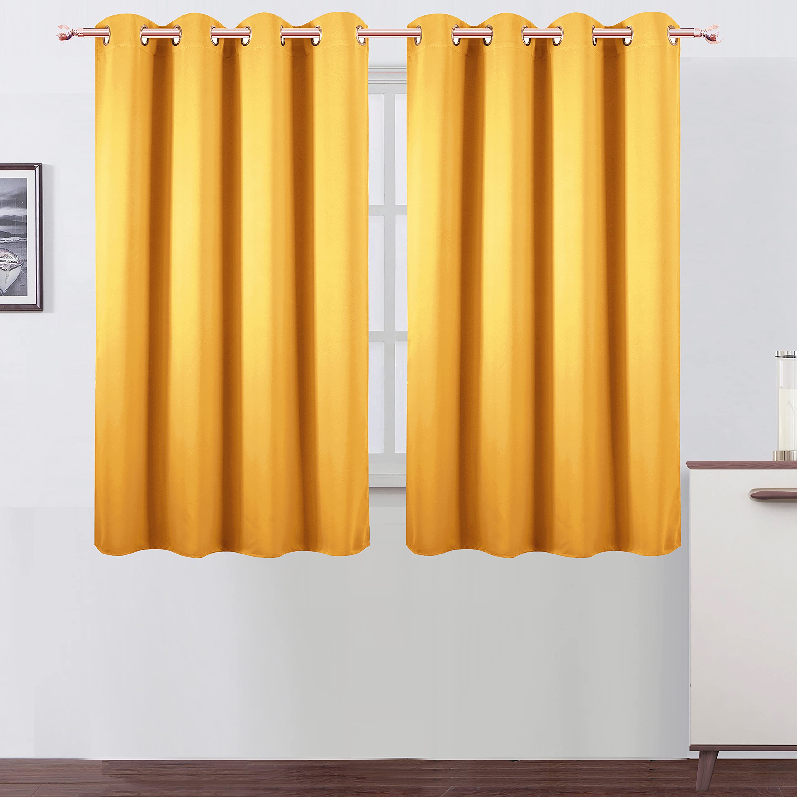 Lemomo Yellow Blackout Curtains/52 X 45 Inch Length/Set Of 2 Panels Grommet Bedroom Curtains For Living Room Curtains