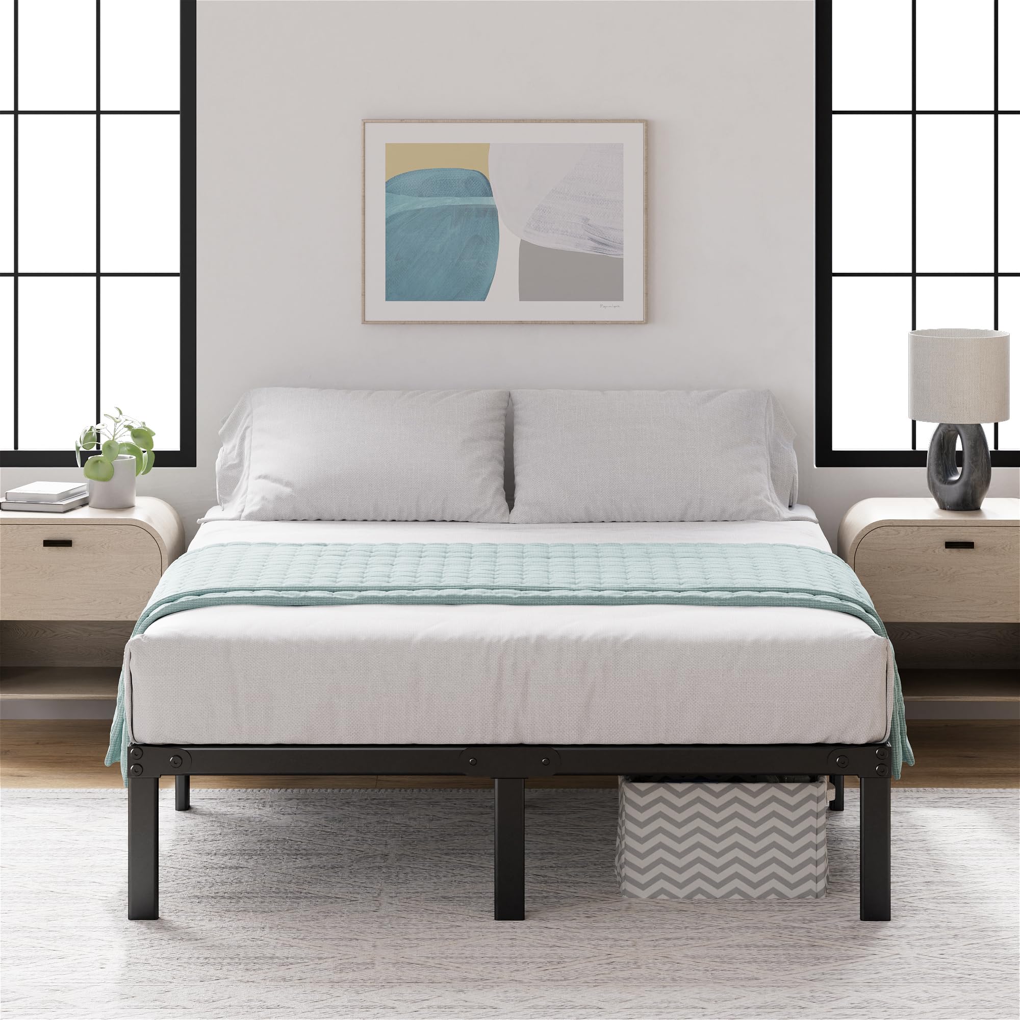 ZINUS Yelena 14 Inch Metal Platform Bed Frame, Steel Slat Support, No Box Spring Needed, Eco Friendly WonderBox(TM) Packaging, E