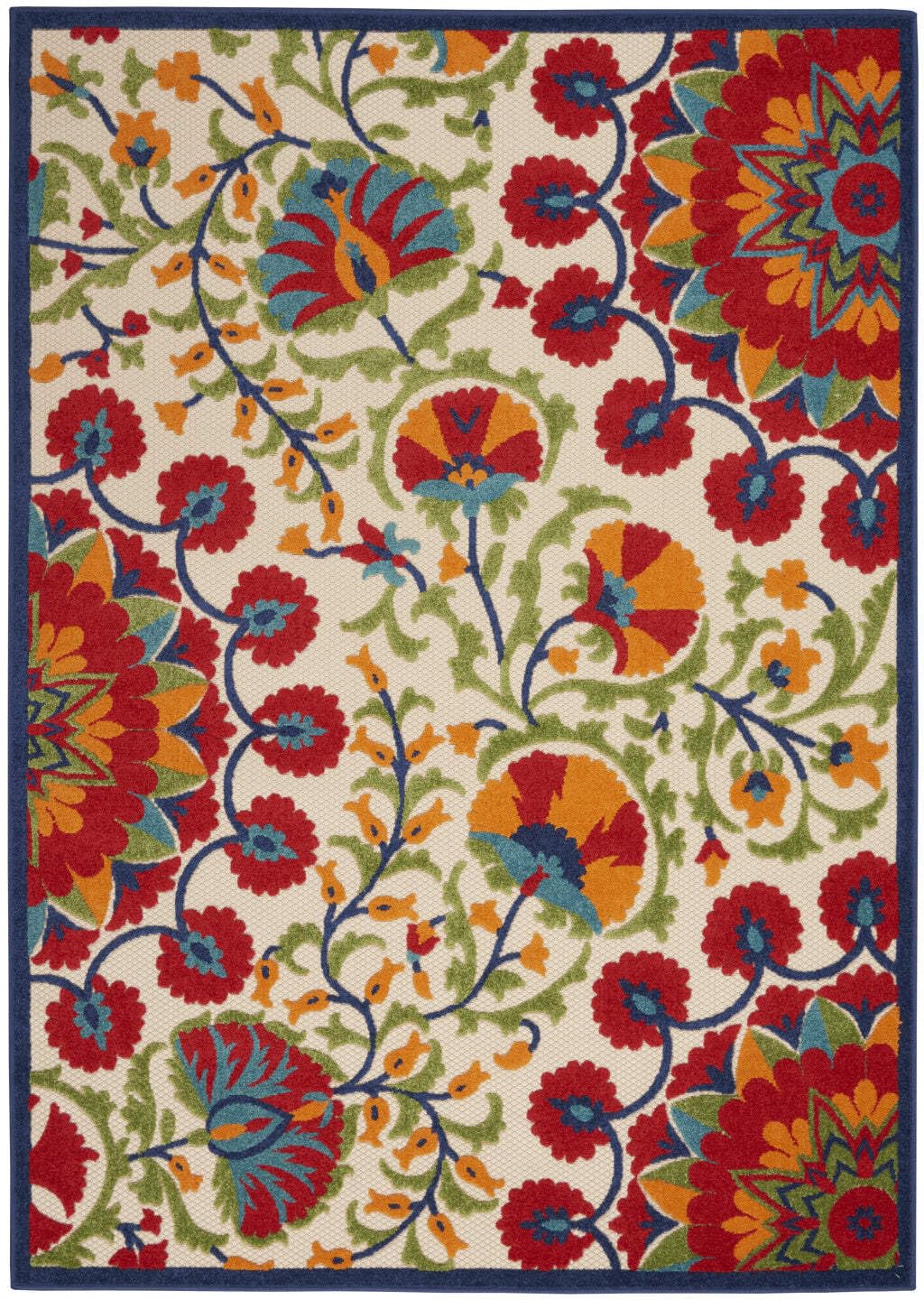 HomeRoots 4' X 6' Red and Ivory Floral Indoor Outdoor Area Rug