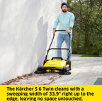 Krcher - S 6 Twin Walk-Behind Outdoor Hand Push Floor Sweeper - 10 Gallon Capacity - 33.9'' Sweeping Width - Sweeps Up To 32,300