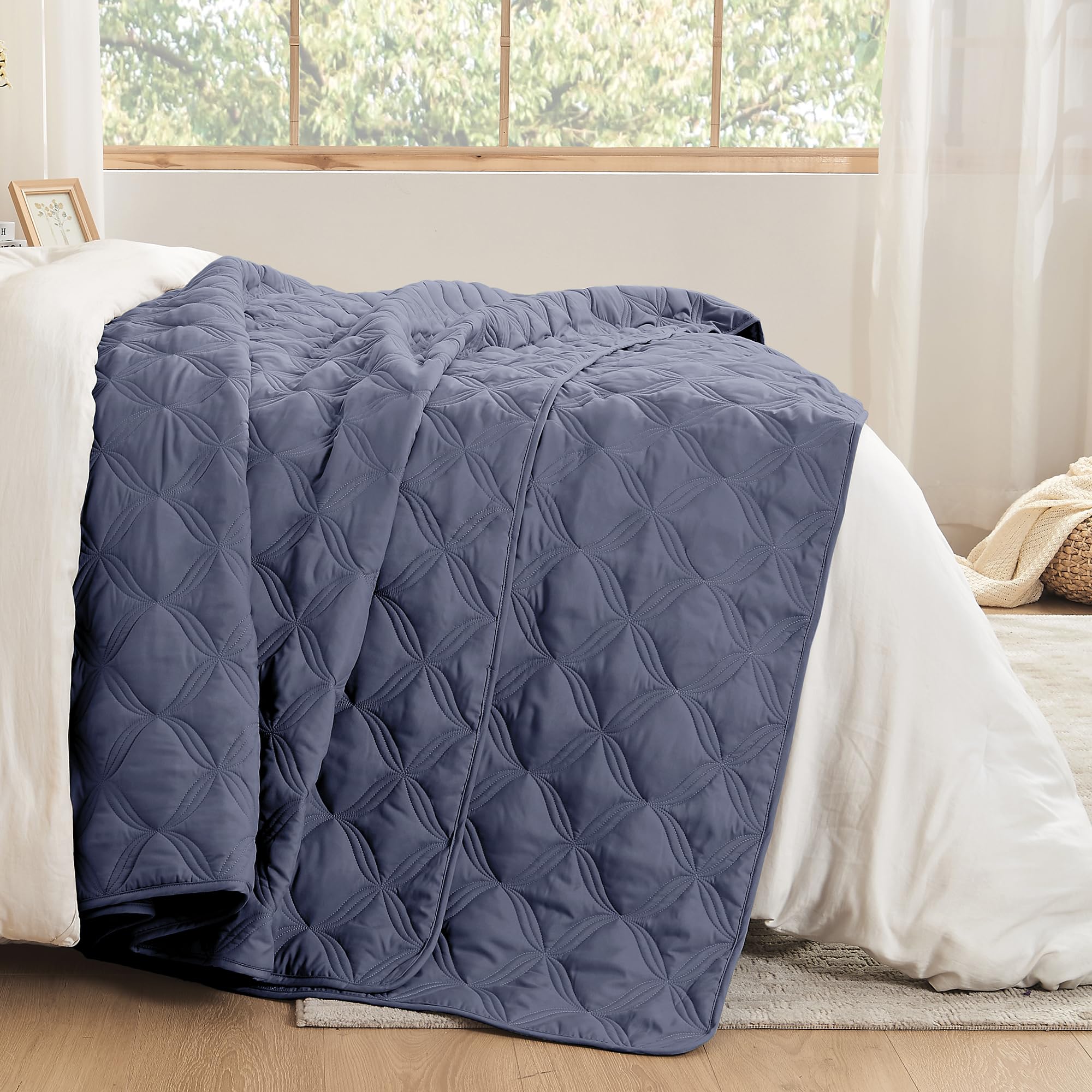 Litanika Queen Quilt Bedding Set, Dark Blue Grey Summer Lightweight Soft Comforter Bedspreads & Coverlets, Boho Farmhouse Beddin