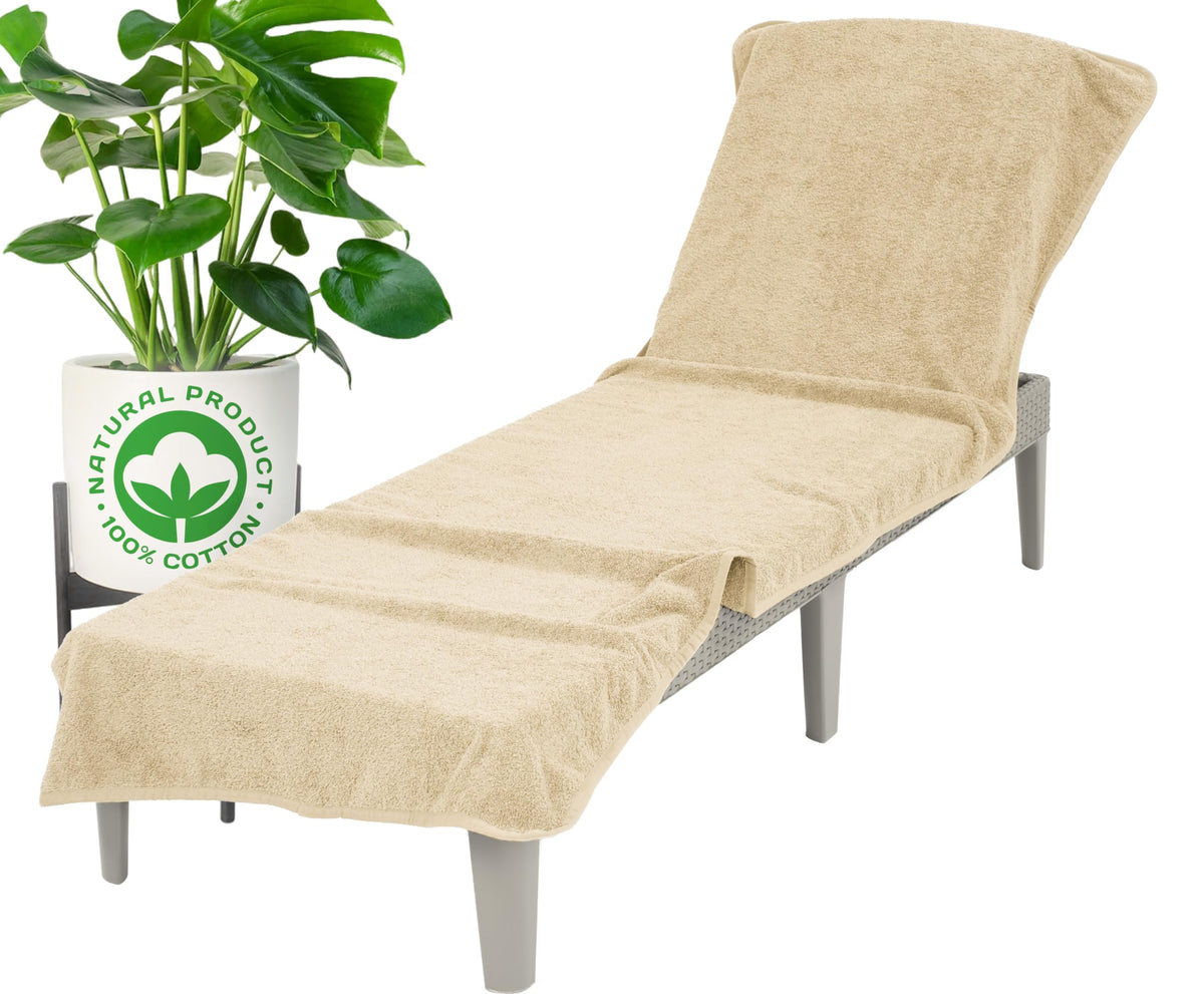 American Soft Linen Chaise Lounge Covers With Pocket, 100% Cotton Pool Chair Lounge Towel (Beige)