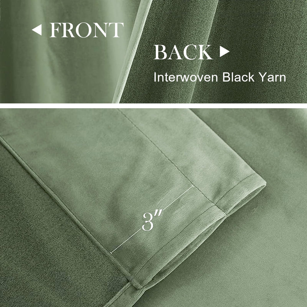 Lazzzy Velvet Green Curtains Room Darkening 72 Inches Long Thermal Insulated Drapes For Bedroom Living Window Treatments Rod Pocket 2 Panels Sage Green
