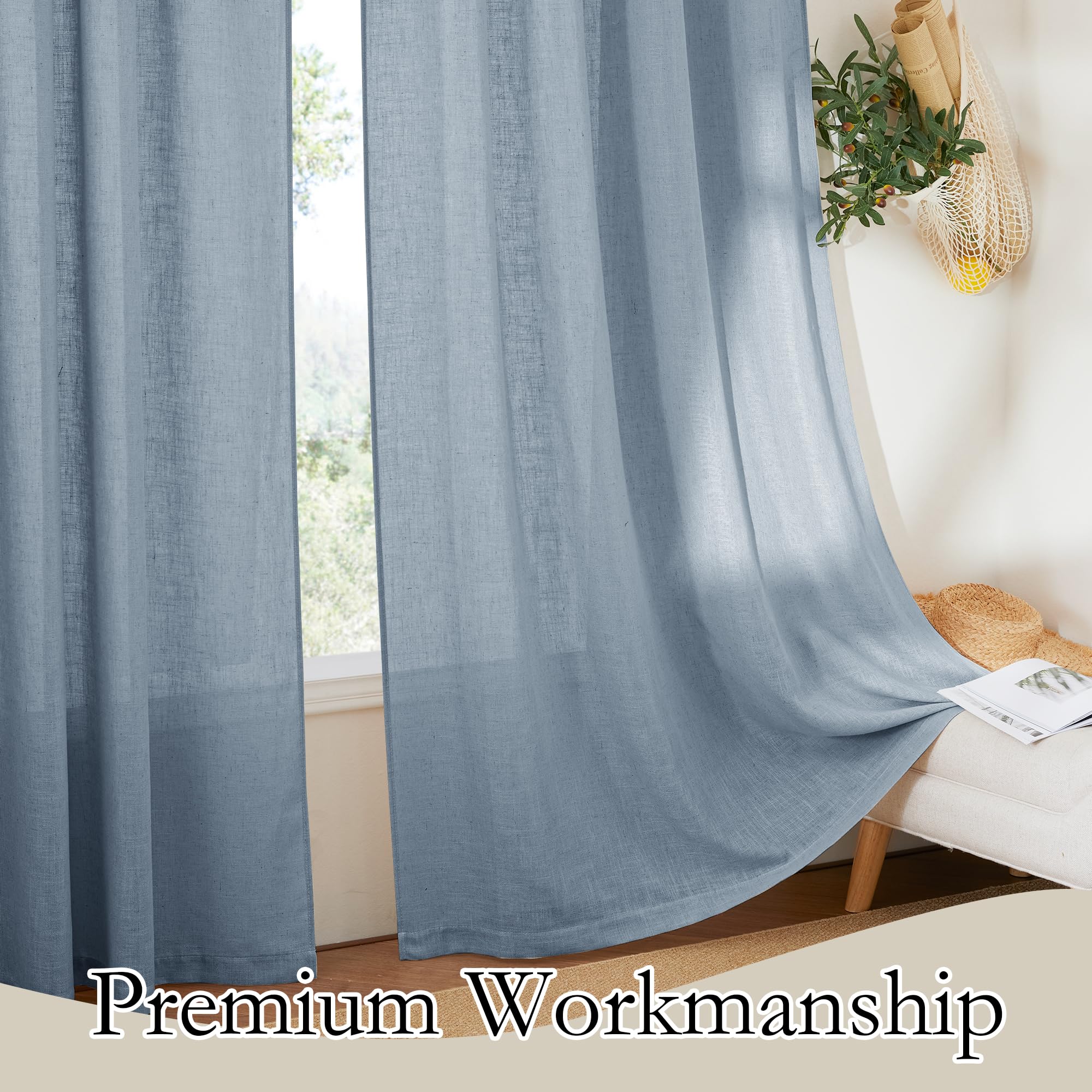 Ryb Home Sheer Curtains 84 Inche Long, Dusty Blue Rod Pocket & Back Tab Light Filtering Privacy Stain Resistant Window Treatment For Hotel Bed Canopy Curtains, Length 84 By Width 52 Inch, 1 Pair