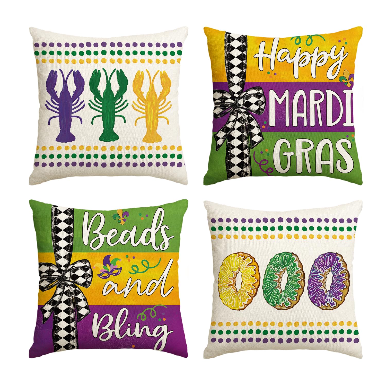 Avoin Colorlife Happy Mardi Gras Beads And Bling Crawfish Smoothie Throw Pillow Covers, 18 X 18 Inch Checked Bow Stripes Holiday
