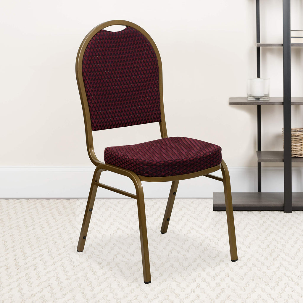 Flash Furniture Hercules Series Dome Back Stacking Banquet Chair In Burgundy Patterned Fabric - Gold Frame