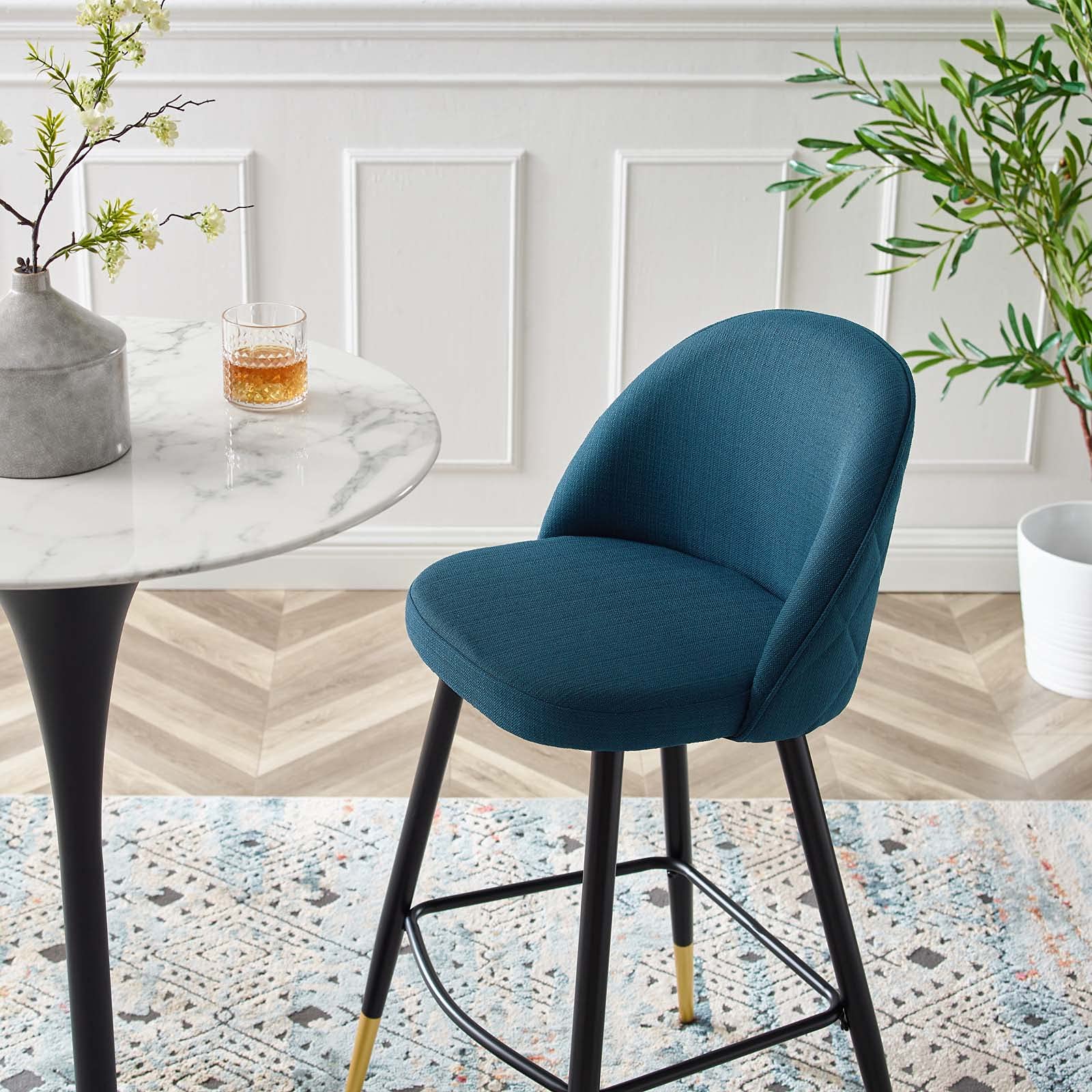 Modway Cordial Fabric Upholstered Dining Bar Stools in Azure - Set of 2