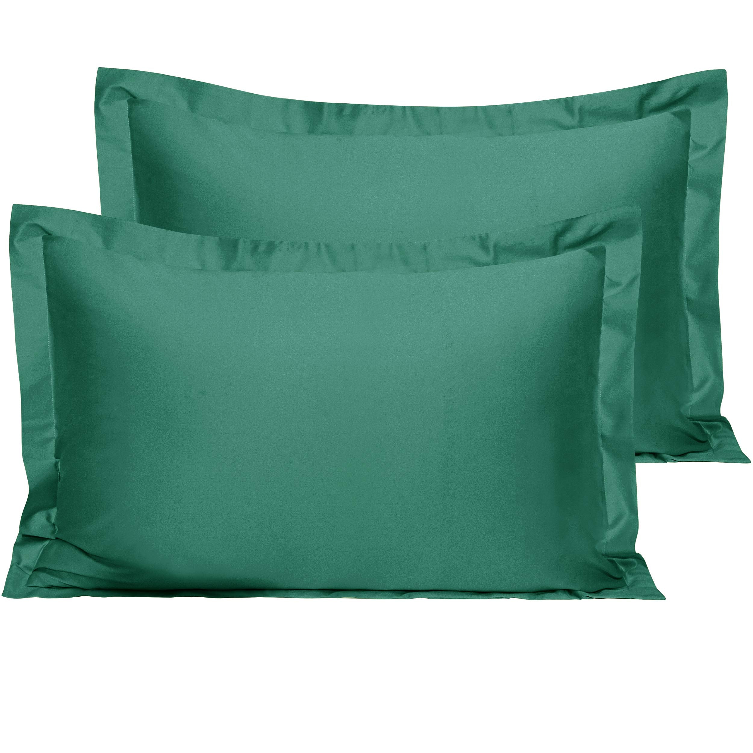 Ntbay 2 Pack 500 Thread Count 100% Egyptian Cotton Queen Pillow Shams, Super Soft And Breathable Oxford Pillowcases For Bed, 20X30 Inches, Dark Green