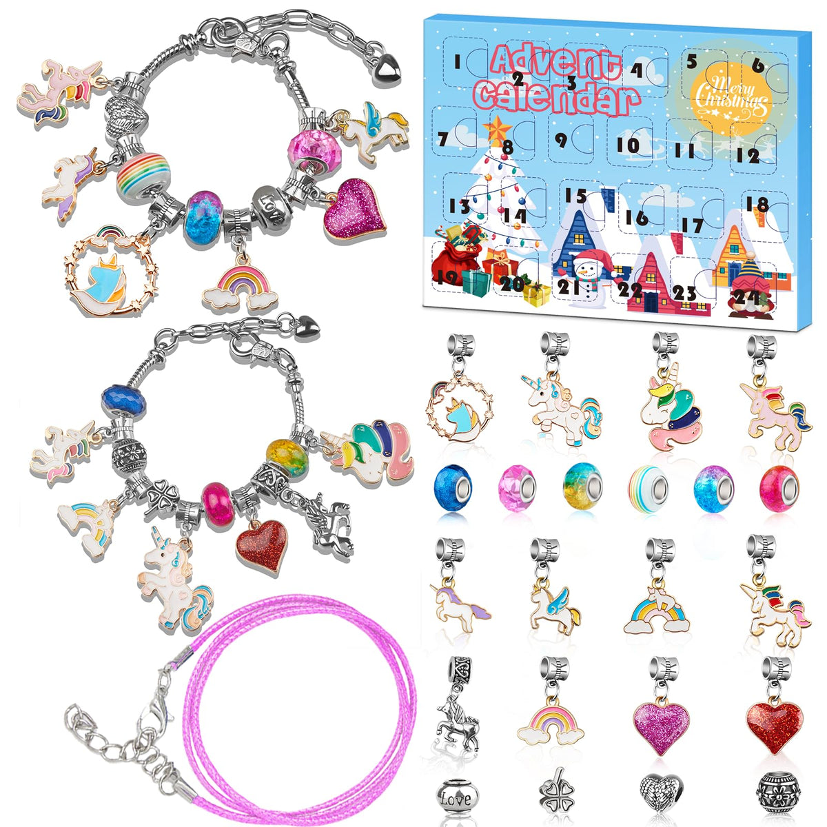 Advent Calendar 2023 Girls Unicorn Charm Bracelets Making Kit, 24 Days of Christmas Advent Calendars for Teens Kids Age 4-12, Un