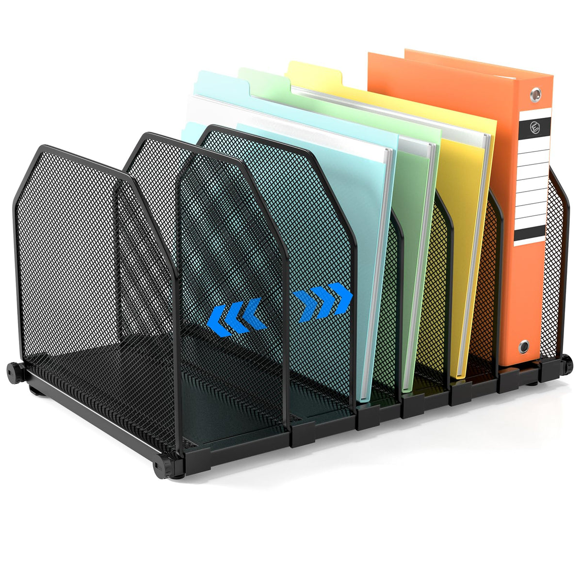 Adjustable File Organizer for Desk, 6 Sections Vertical File Folder Holders