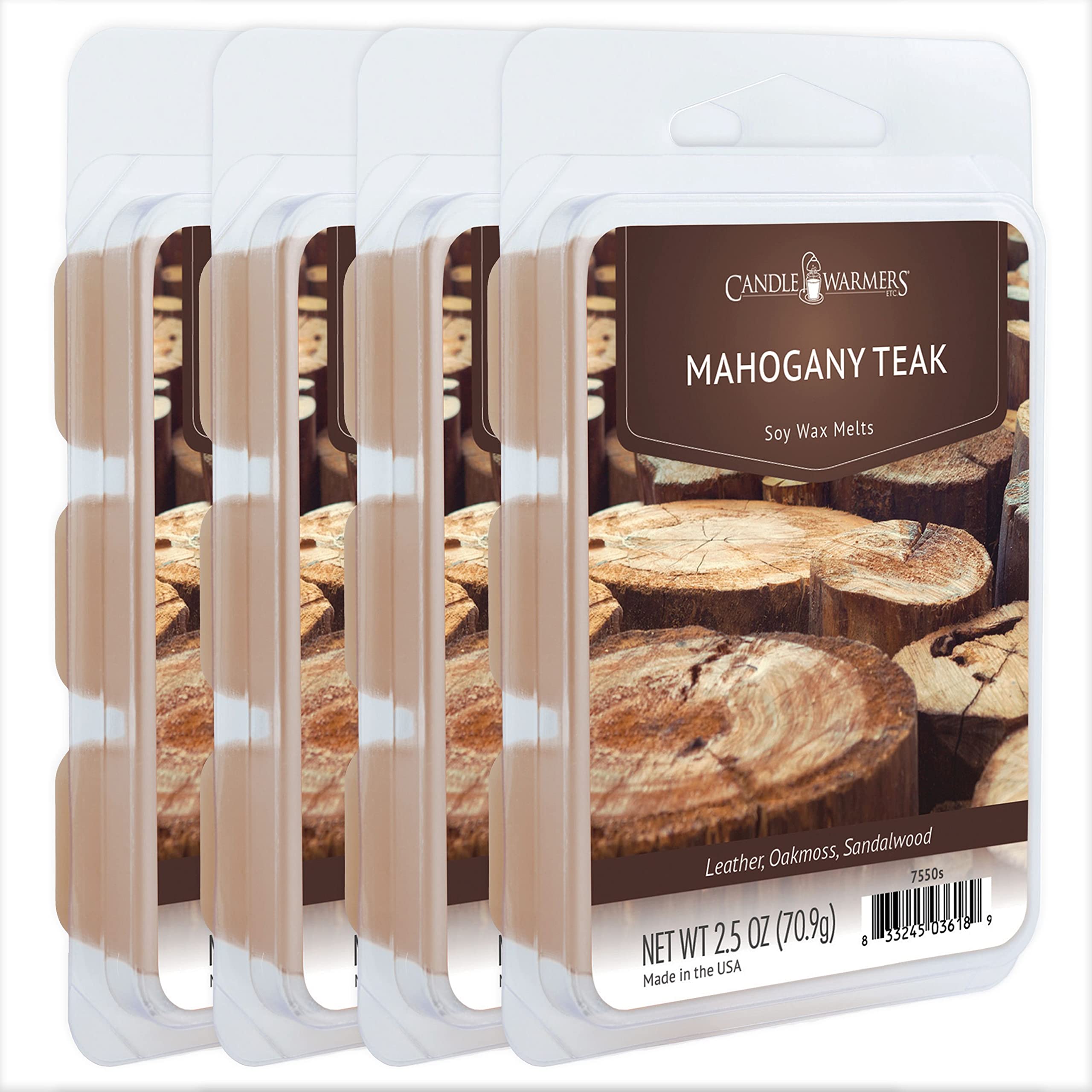 Candle Warmers Etc Classic Wax Melts 2.5oz, Mahogany Teak Fragrance (4-Pack) - Each Pack has x4 2.5 oz Wax Melts and 30 Hours of
