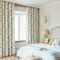 Vogol Birds And Floral Printed Curtains Blue Linen Window Treatment For Living Room, 52X96, One Panel, Top Grommet