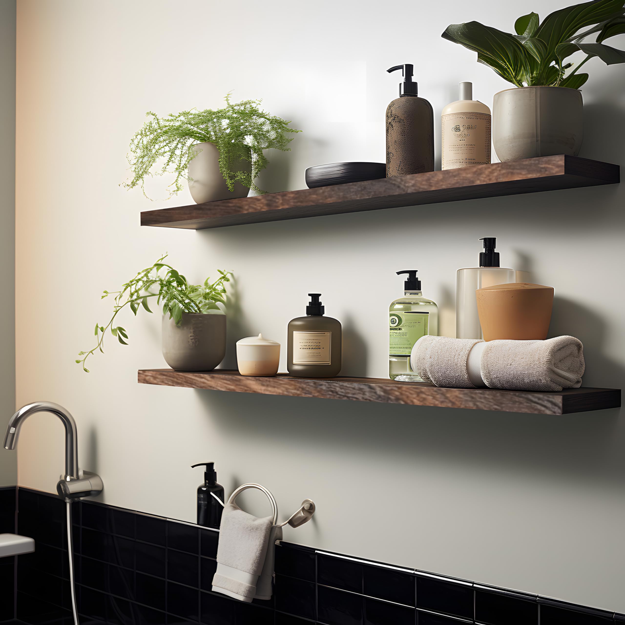 Hxswy 48 Inch Rustic Floating Shelves For Wall Decor Farmhouse Wood Wall Shelf For Bathroom Kitchen Bedroom Living Room Set Of 4 Brown