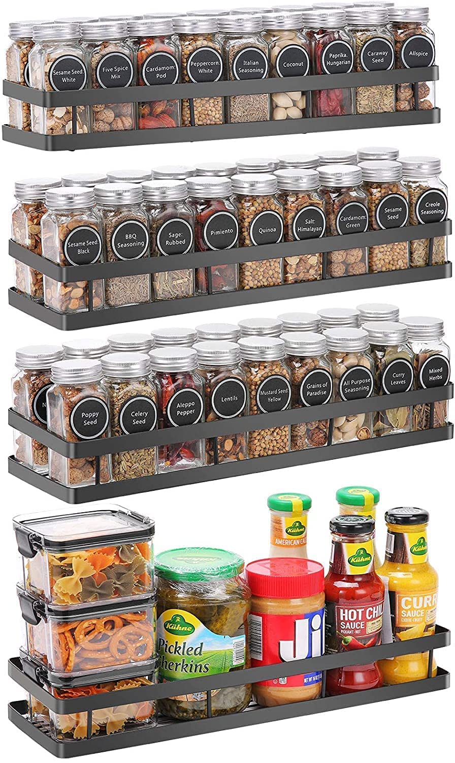 Mfs Craft World 4Tier Kitchen Counter Organizer Rack, Metal Storage Shelf For Coffee Station, Grey (4) 16X4 Inch