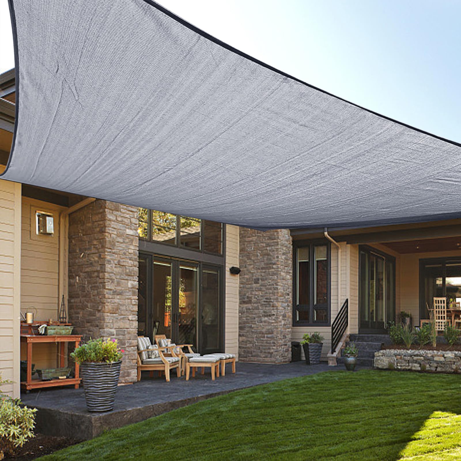 LOVE STORY 10 x 13 Rectangle Silver Grey Sun Shade Sail Canopy UV Block Cover for Outdoor Patio Garden Backyard