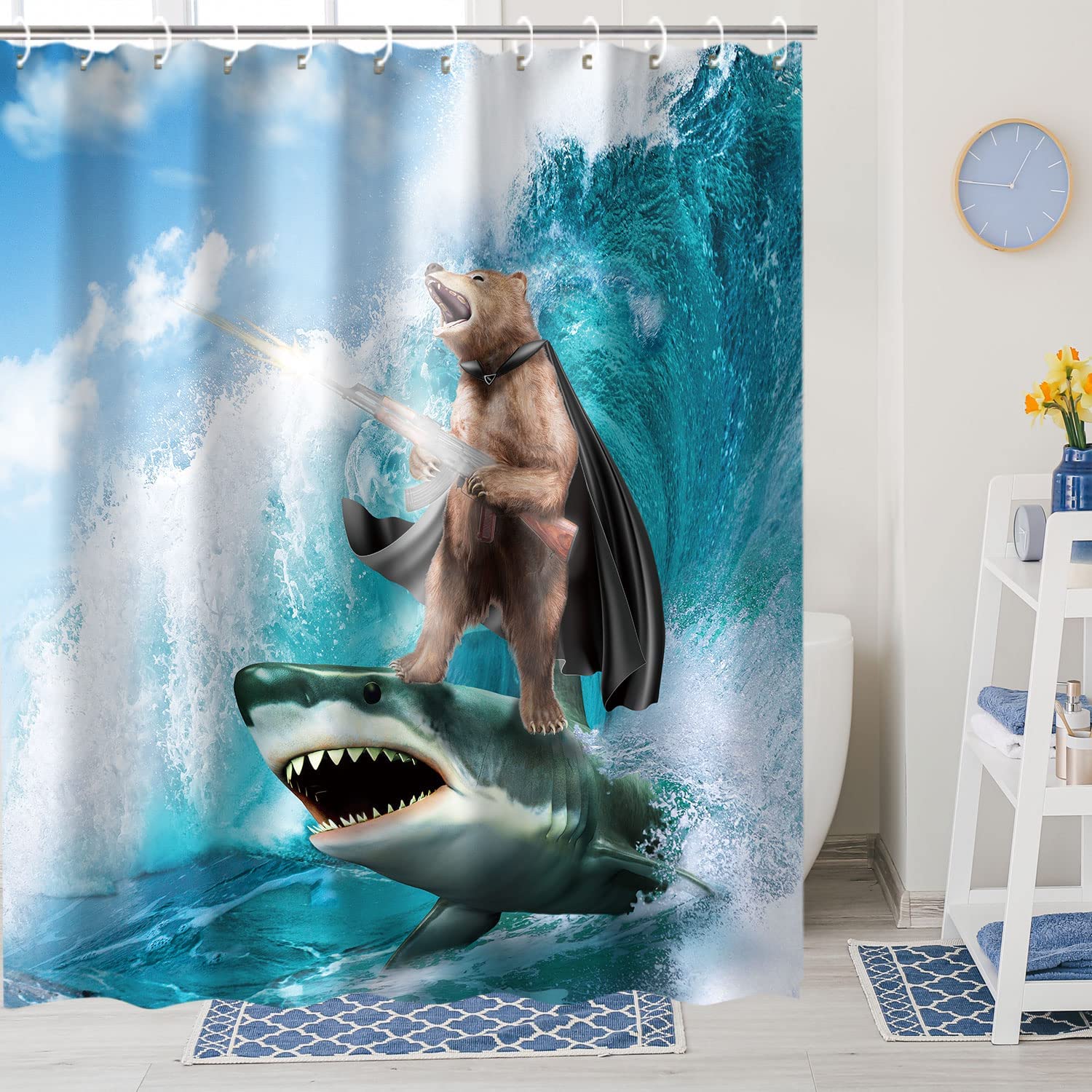 RosieLily Funny Shower Curtain, Kids Shower Curtains Set with 12 Hooks, Bear Shower Curtain, Cool Shower Curtain, Wild Bathroom 