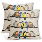 Oil Painted Bird Pillow Covers 18X18 Inch Rustic Birds Tree Branches Decorative Pillow Cases Wildlife Spring Summer Cotton Linen