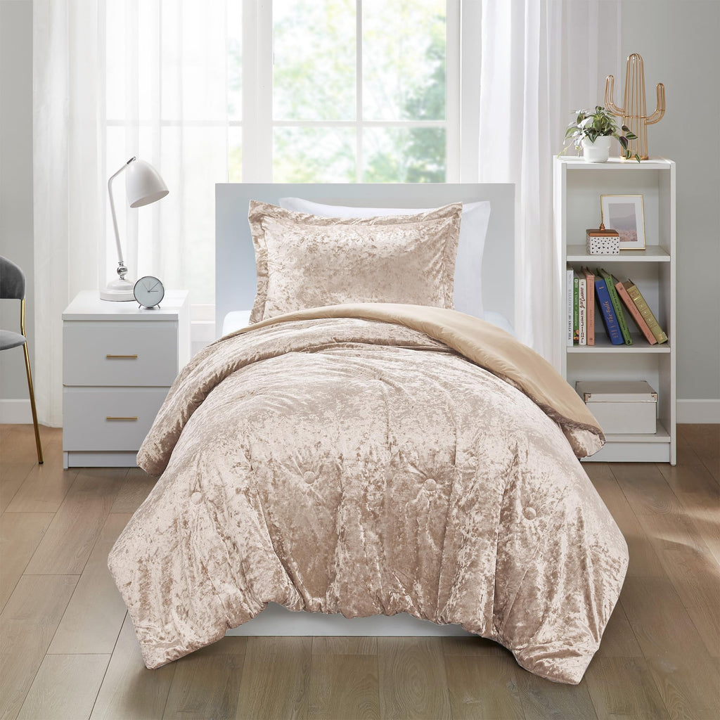 Comfort Spaces Luxe Twin Comforter Set Velvet Comforters for Twin Size Bed, Microfiber Reverse, Juliette, All Season Velvet Bedd
