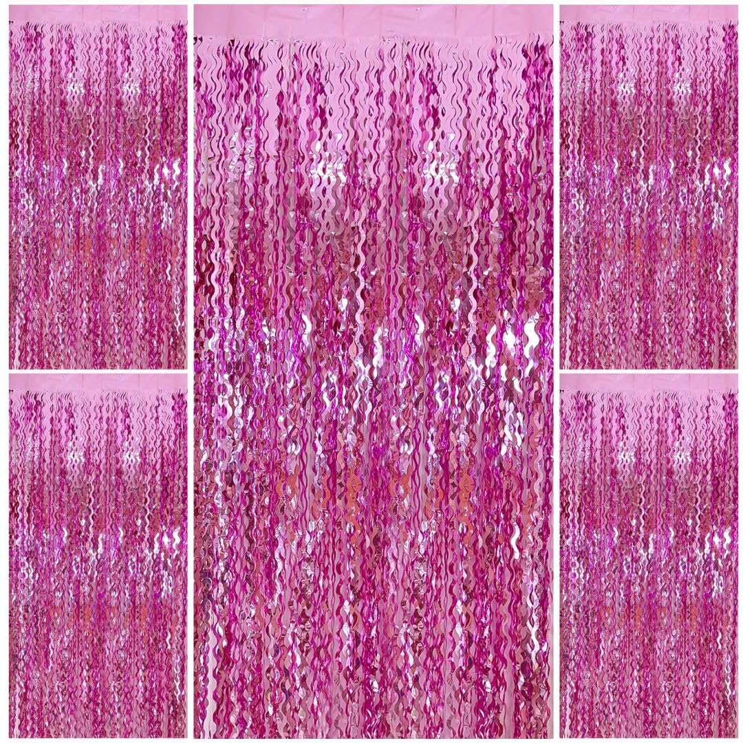 Pink Foil Curtain Backdrop Streamers Party Decorations Pink Birthday Decorations for Women Bachelorette Party Decorations Pink F
