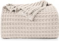 Utopia Bedding Cotton Waffle Blanket 300 Gsm (Khaki - 120X120 Inches) Soft Lightweight Breathable Bed Blanket Big Size Layering