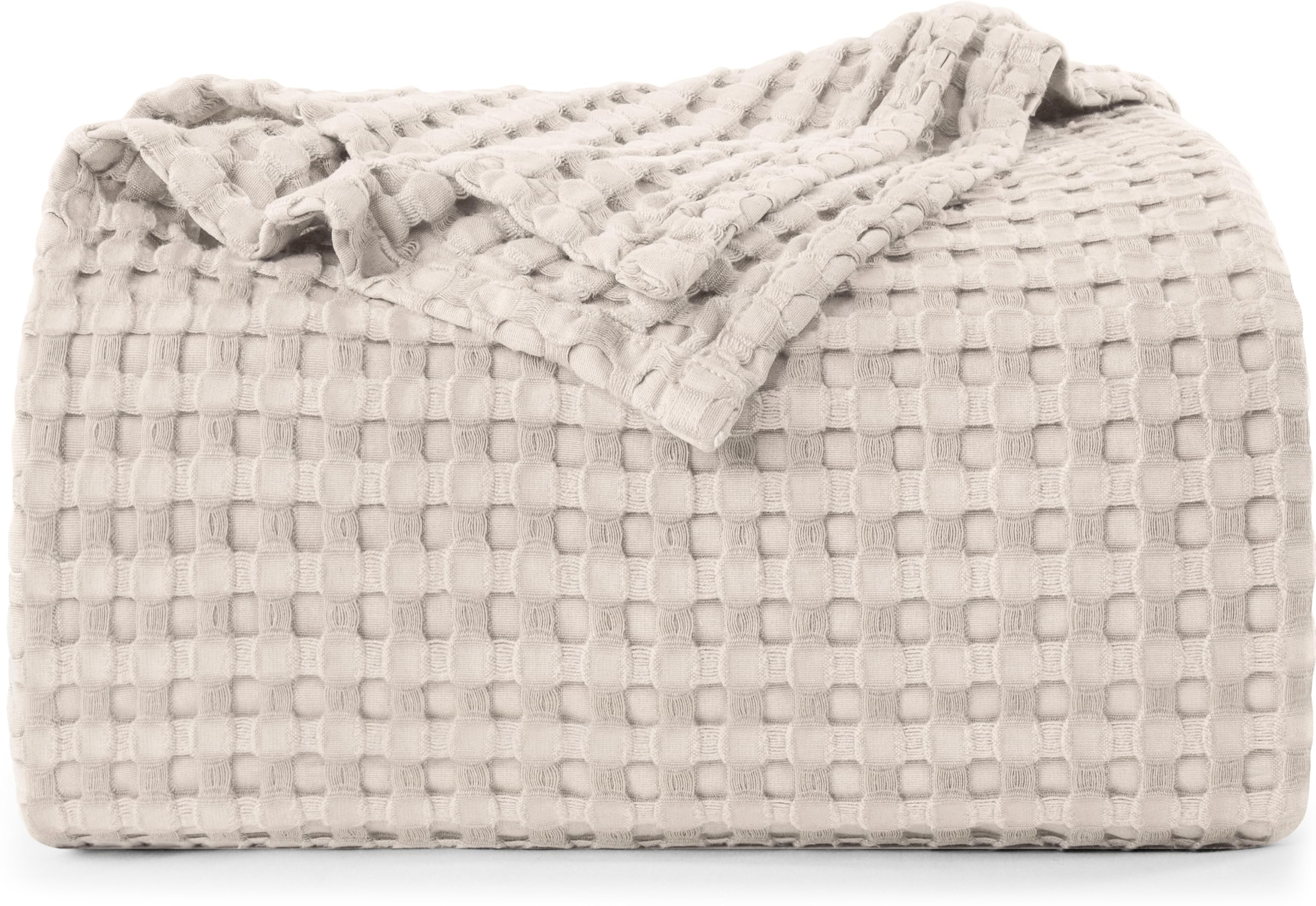 Utopia Bedding Cotton Waffle Blanket 300 Gsm (Khaki - 120X120 Inches) Soft Lightweight Breathable Bed Blanket Big Size Layering